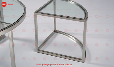Dua Coffee Table Stainless Steel Tempered Glass Clear Glass Silver