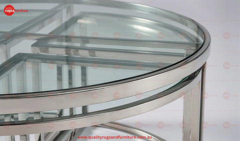Dua Coffee Table Stainless Steel Tempered Glass Clear Glass Silver