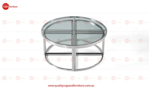 Dua Coffee Table Stainless Steel Tempered Glass Clear Glass Silver