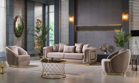 Elegance Lux Velvet Modern Sofa Beige Gold