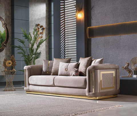 Elegance Lux Velvet Modern Sofa Beige Gold