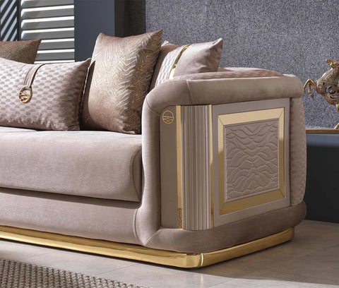 Elegance Lux Velvet Modern Sofa Beige Gold