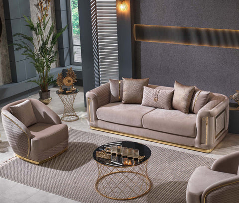 Elegance Lux Velvet Modern Sofa Beige Gold