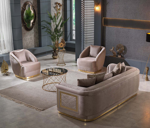 Elegance Lux Velvet Modern Sofa Beige Gold