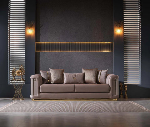 Elegance Lux Velvet Modern Sofa Beige Gold