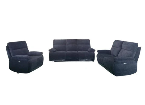 Elysium Electric Recliner Sofa Set Black Fabric 3 Seater