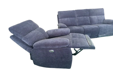 Elysium Electric Recliner Sofa Set Black Fabric 3 Seater