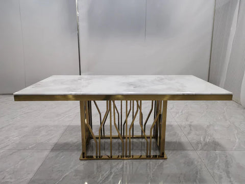 Kaia Stainless Steel Base Marble Top Dining Table Gold