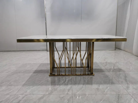 Kaia Stainless Steel Base Marble Top Dining Table Gold