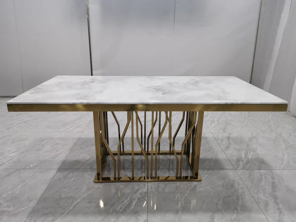 Kaia Stainless Steel Base Marble Top Dining Table Gold