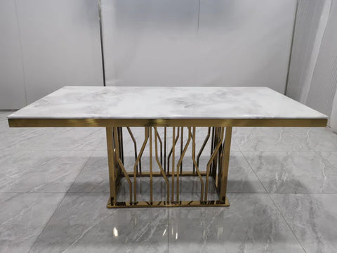 Kaia Stainless Steel Base Marble Top Dining Table Gold