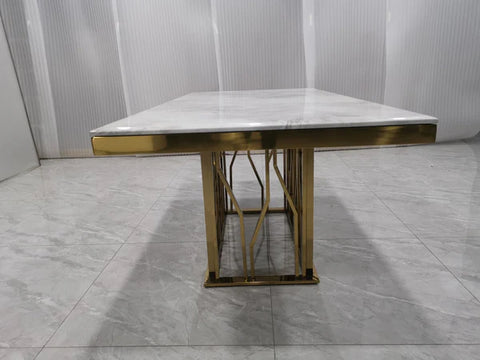 Kaia Stainless Steel Base Marble Top Dining Table Gold