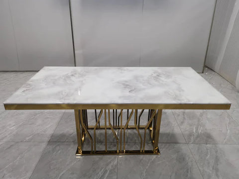 Kaia Stainless Steel Base Marble Top Dining Table Gold