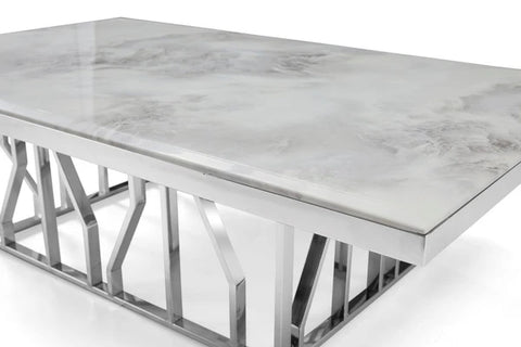 Kaia Stainless Steel Base Marble Top Dining Table Silver