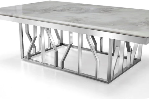 Kaia Stainless Steel Base Marble Top Dining Table Silver