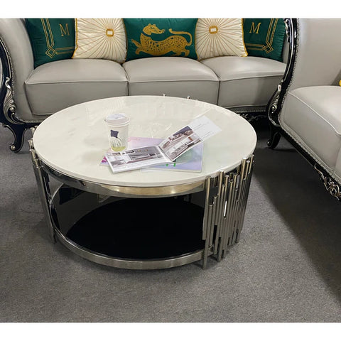 Kylie Coffee Table Stainless Steel Base Marble Top Silver