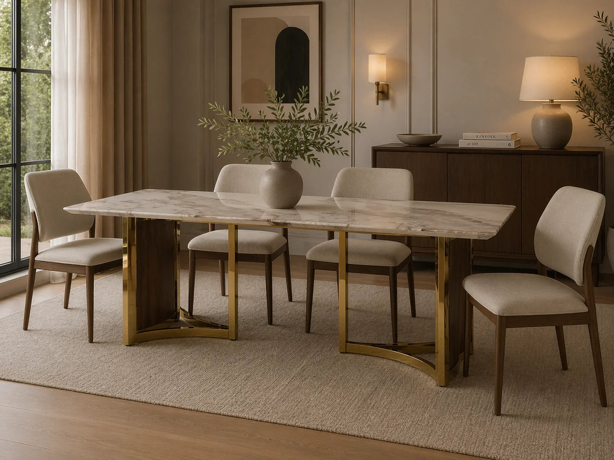 Laurent White Paper Marble Dining Table