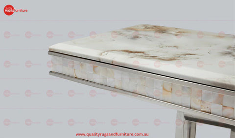 New Stela Console Table Marble Top Stainless Steel Base Silver