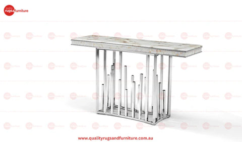 New Stela Console Table Marble Top Stainless Steel Base Silver