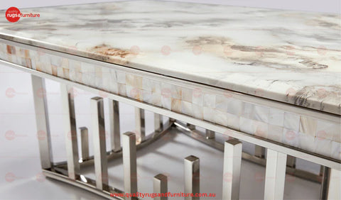 New Stela Console Table Marble Top Stainless Steel Base Silver