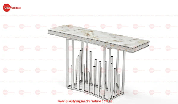 New Stela Console Table Marble Top Stainless Steel Base Silver