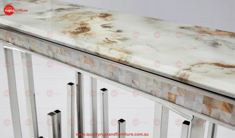 New Stela Console Table Marble Top Stainless Steel Base Silver
