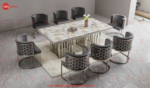 New Stela Dining Table Marble Top Stainless Steel Base Silver