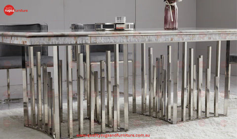 New Stela Dining Table Marble Top Stainless Steel Base Silver