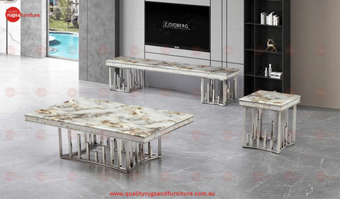 New Stela Tv Unit Marble Top Stainless Steel Base Silver
