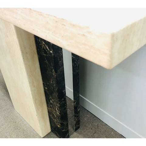 Newcastle Console Hallway Table Marble Top And Marble Base Cream Brown