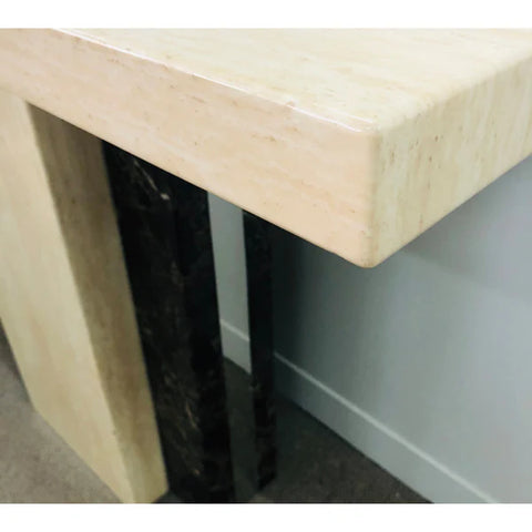 Newcastle Console Hallway Table Marble Top And Marble Base Cream Brown