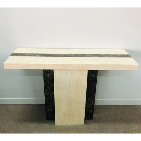 Newcastle Console Hallway Table Marble Top And Marble Base Cream Brown