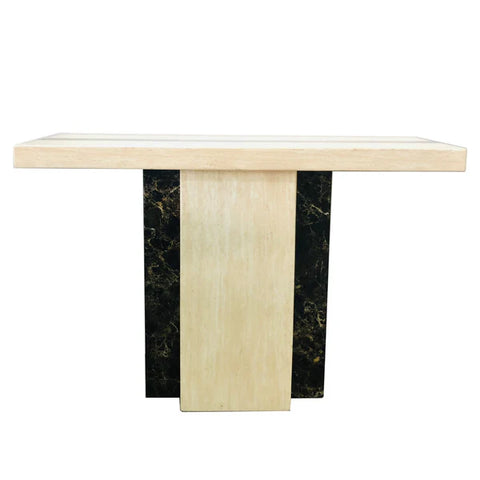 Newcastle Console Hallway Table Marble Top And Marble Base Cream Brown