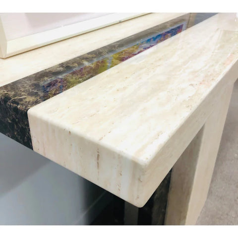 Newcastle Console Hallway Table Marble Top And Marble Base Cream Brown