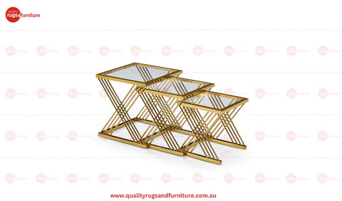 Orchid Set Of 3 Flower Table Stainless Steel Gold Base With Clear Glass Top