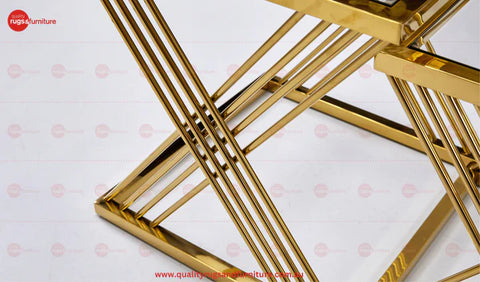 Orchid Set Of 3 Flower Table Stainless Steel Gold Base With Clear Glass Top