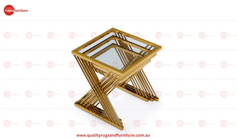 Orchid Set Of 3 Flower Table Stainless Steel Gold Base With Clear Glass Top