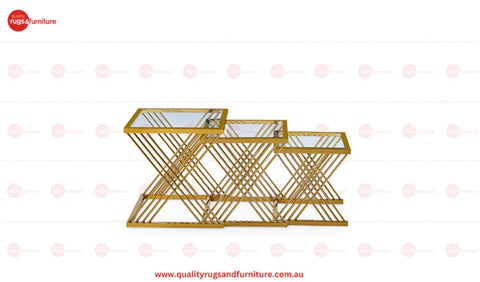 Orchid Set Of 3 Flower Table Stainless Steel Gold Base With Clear Glass Top