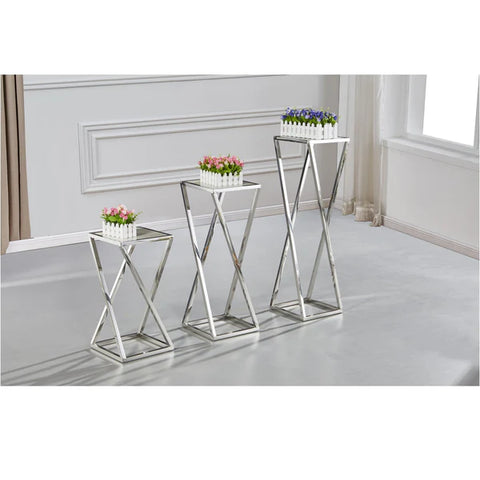 G708 Flower Table Stainless Steel Base Tempered Glass Top Silver