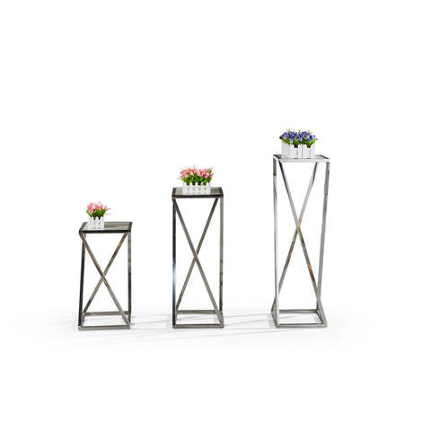 G708 Flower Table Stainless Steel Base Tempered Glass Top Silver