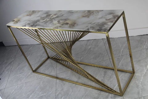 Spiral Console Hallway Table Stainless Steel Base Marble Top Gold