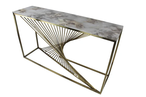 Spiral Console Hallway Table Stainless Steel Base Marble Top Gold