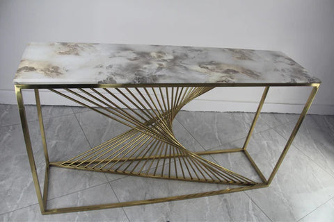 Spiral Console Hallway Table Stainless Steel Base Marble Top Gold