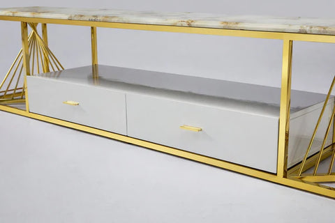 Spiral Tv Unit Stainless Steel Base Marble Top Gold