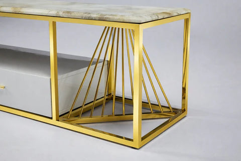 Spiral Tv Unit Stainless Steel Base Marble Top Gold