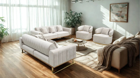 Tanya Luxury Modern Velvet Sofa Set Beige Gold