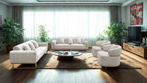 Tanya Luxury Modern Velvet Sofa Set Beige Gold