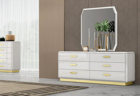 Vania Bedroom Suite Luxury Modern White Titanium Gold