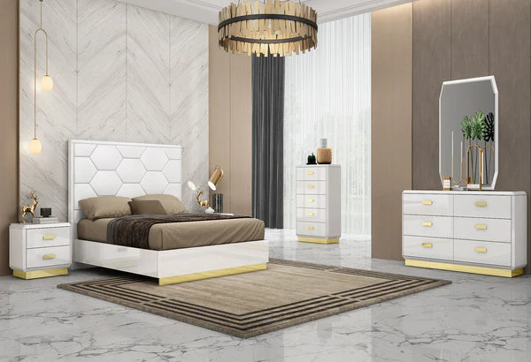 Vania Bedroom Suite Luxury Modern White Titanium Gold