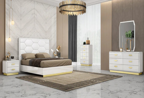 Vania Bedroom Suite Luxury Modern White Titanium Gold